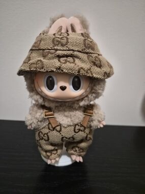 Labubu Plush Doll Outfit with GG Monogram Hat & Overalls